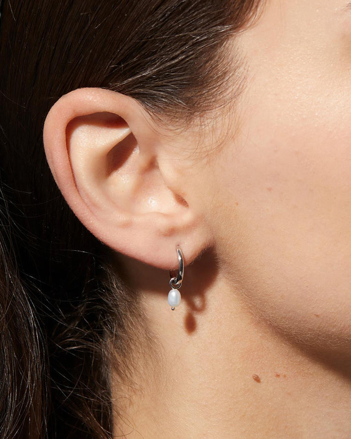 Pearl Huggie Hoops - Frida Silver