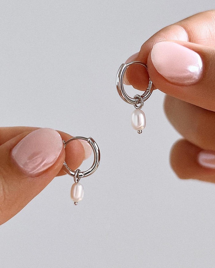 Pearl Huggie Hoops - Frida Silver