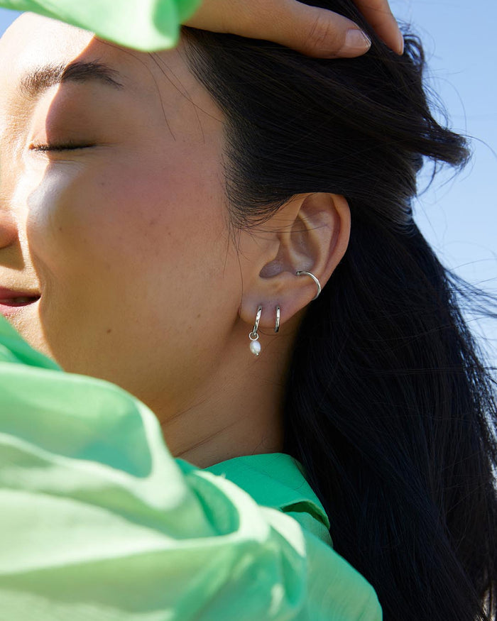 Pearl Huggie Hoops - Frida Silver