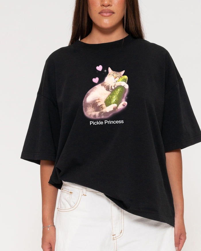 Pickle Princess Black Boxy Crop Tee