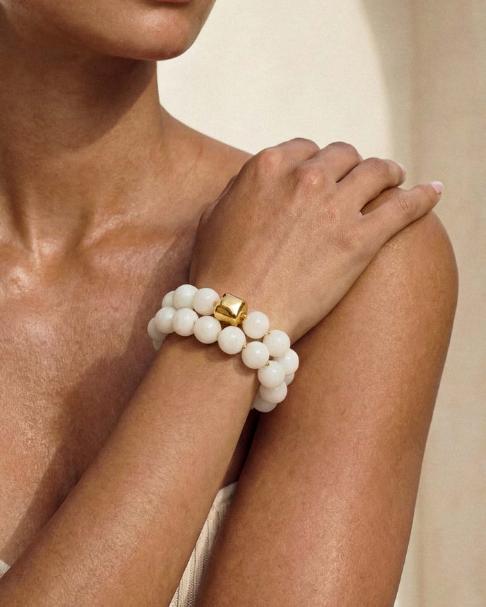 Power Bead Bracelet Stack in Bone
