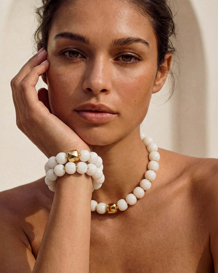 Power Bead Bracelet Stack in Bone
