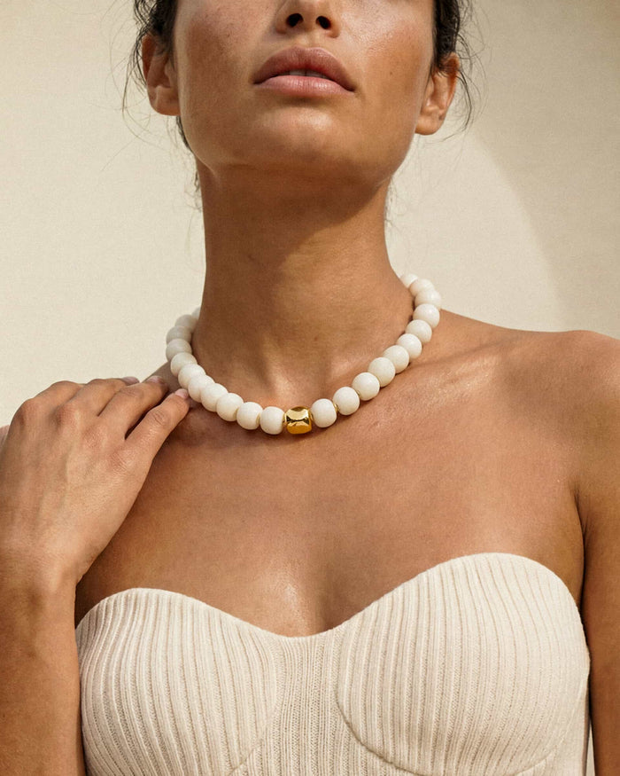 Power Bead Statement Necklace in Bone