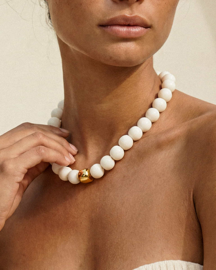 Power Bead Statement Necklace in Bone
