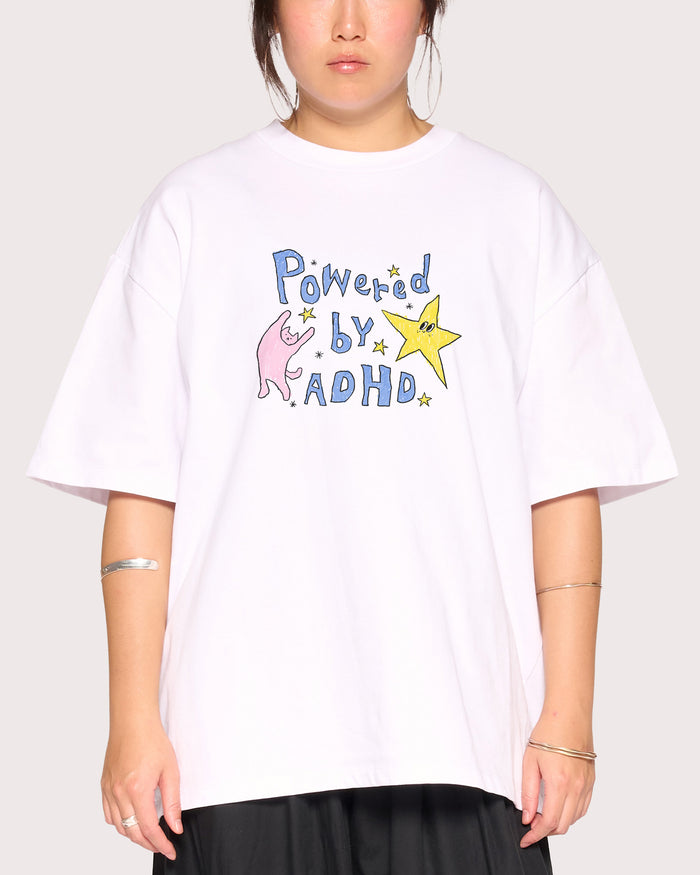 Powered by ADHD White Oversized Tee