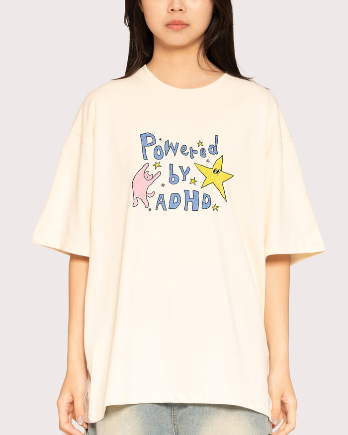 Powered by ADHD Natural Oversized Tee