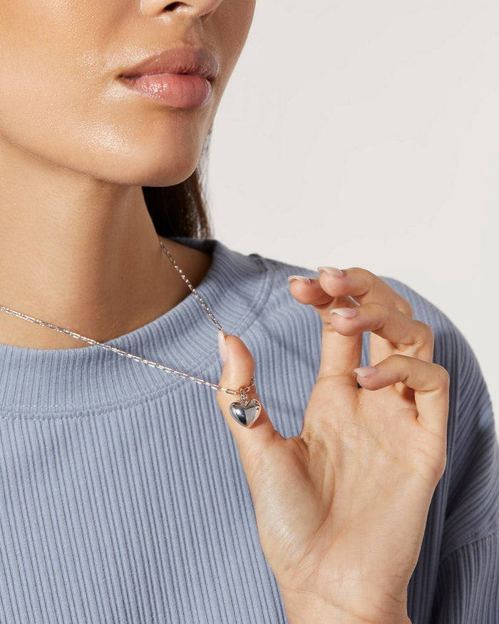 Puffed Heart Necklace - Lev Silver