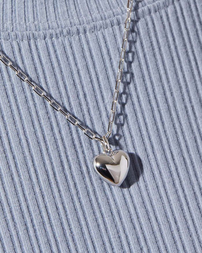 Puffed Heart Necklace - Lev Silver
