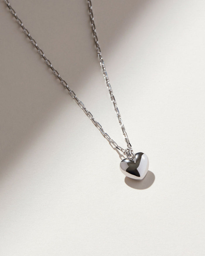 Puffed Heart Necklace - Lev Silver