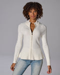 Rib Peplum Full Zip Cardigan Off White