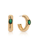 Ribbed Emerald Large Hoops