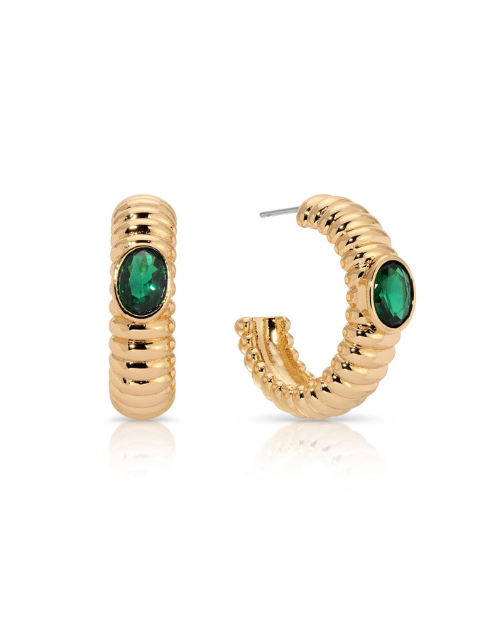 Ribbed Emerald Large Hoops