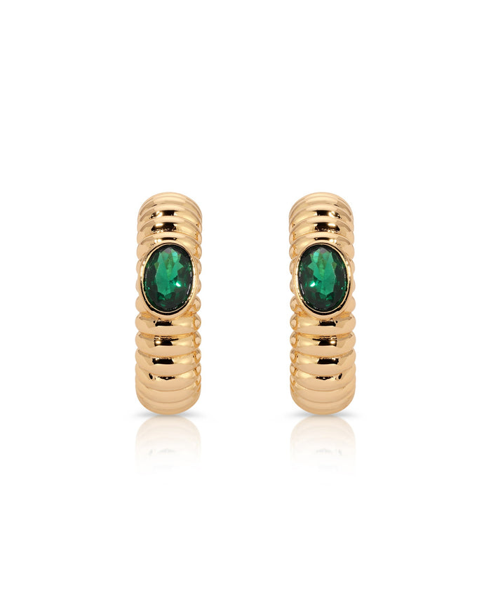 Ribbed Emerald Large Hoops