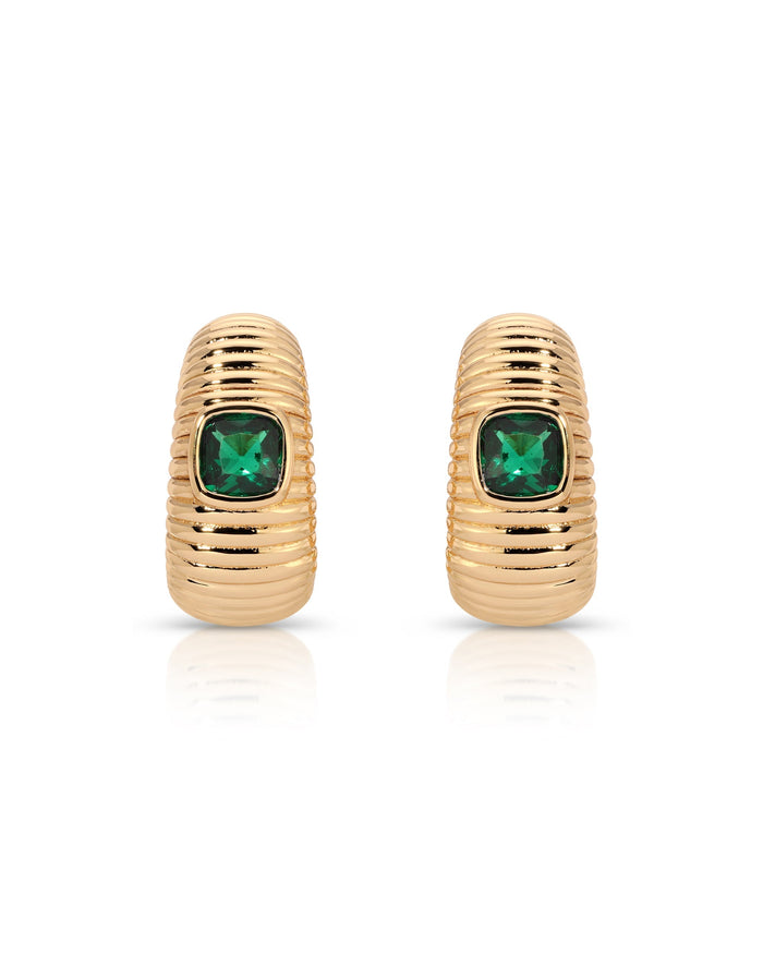 Ribbed Emerald Medium Hoops