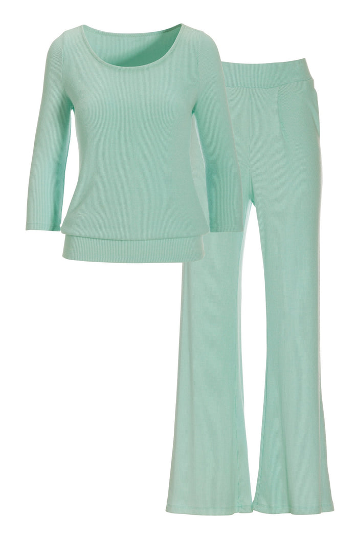 Ribbed Scoopneck Blouson Lounge Set Blue Light