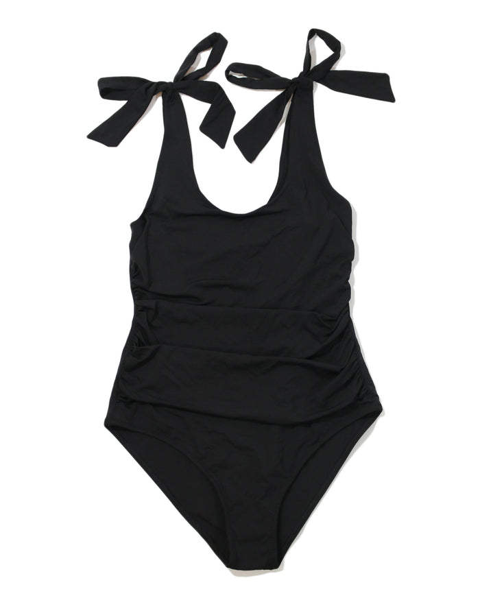 Ruched Bow One Piece Swimsuit Black