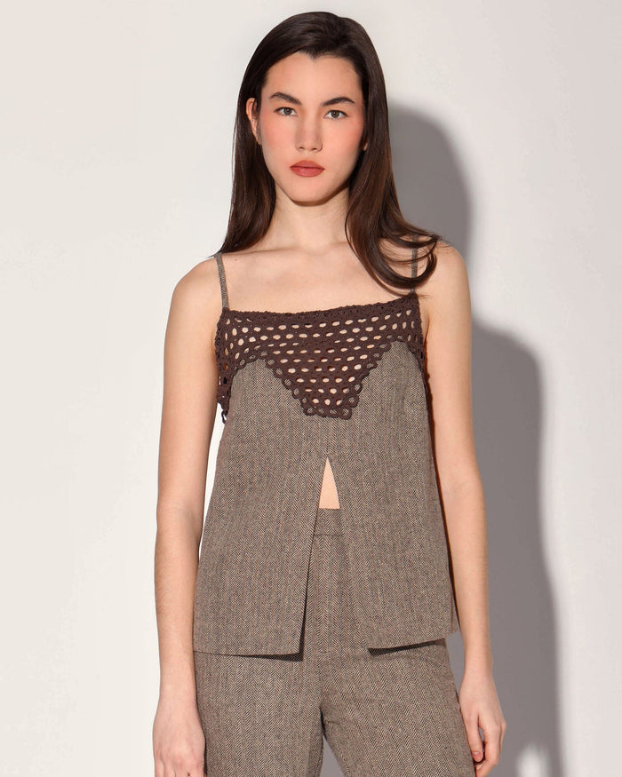Sabine Top, Brown Herringbone