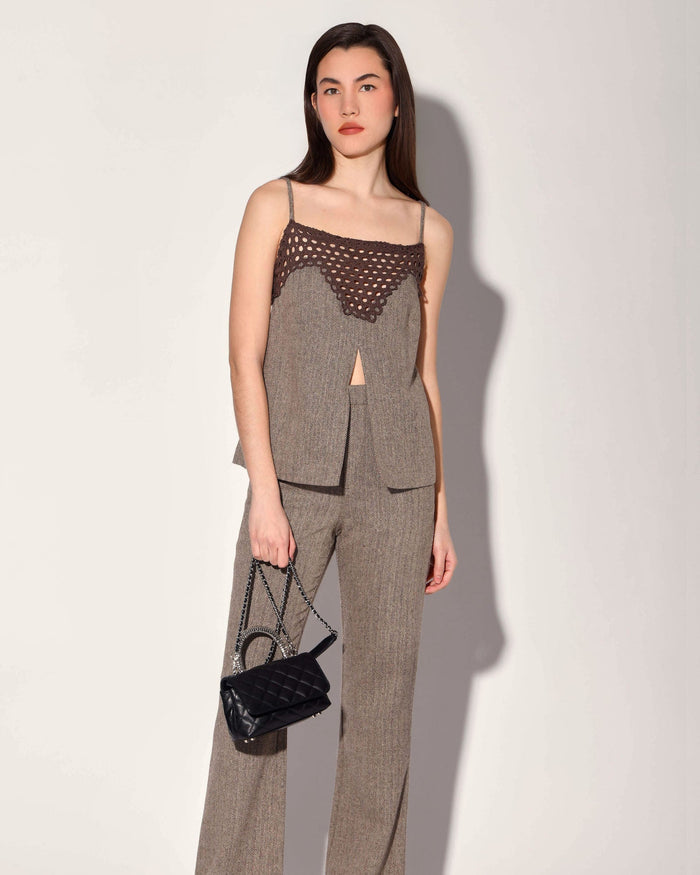 Sabine Top, Brown Herringbone