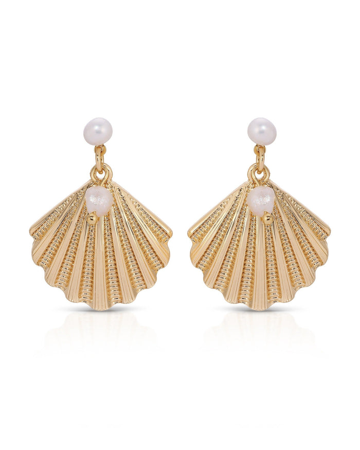Scallop Shell and Pearl Earrings