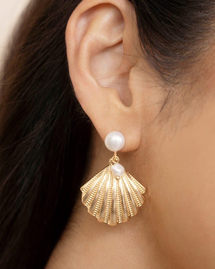 Scallop Shell and Pearl Earrings