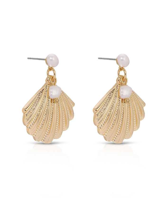 Scallop Shell and Pearl Earrings
