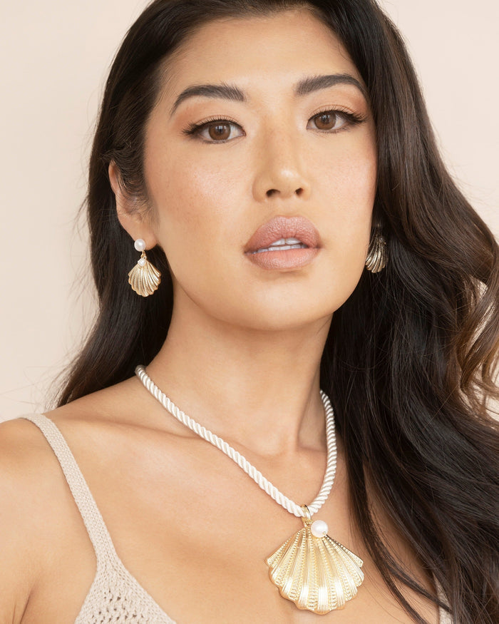 Scallop Shell and Pearl Earrings
