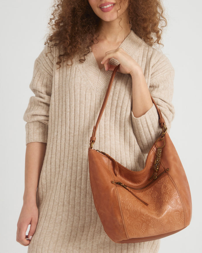 Sequoia Hobo - Leather - Tobacco Floral Embossed