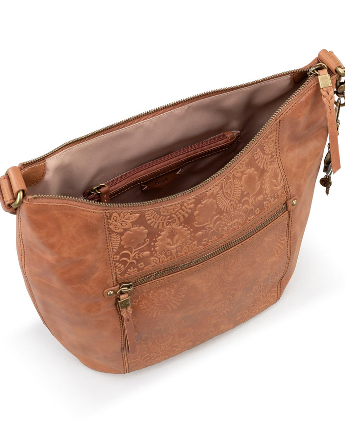 Sequoia Hobo - Leather - Tobacco Floral Embossed