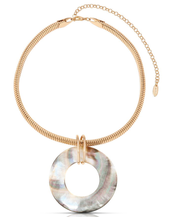 Shell Open Circle Pendant Flex Chain Necklace