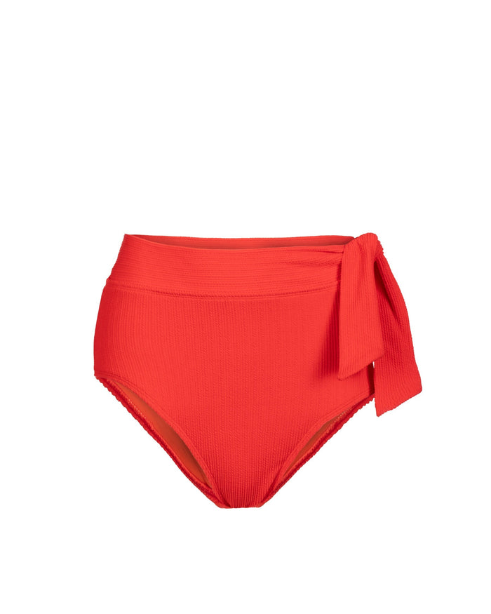 Side Tie High Waist Bottom In Guava Red Texture
