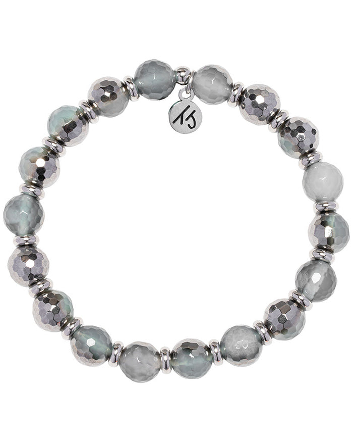 Silver Empowered Elegance Collection- Blue Silver Agate Gemstone Bracelet