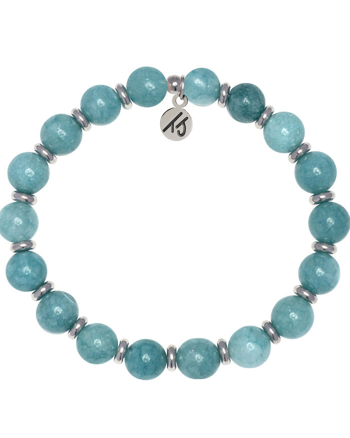 Silver Empowered Elegance Collection- Mountain Blue Jade Gemstone Bracelet