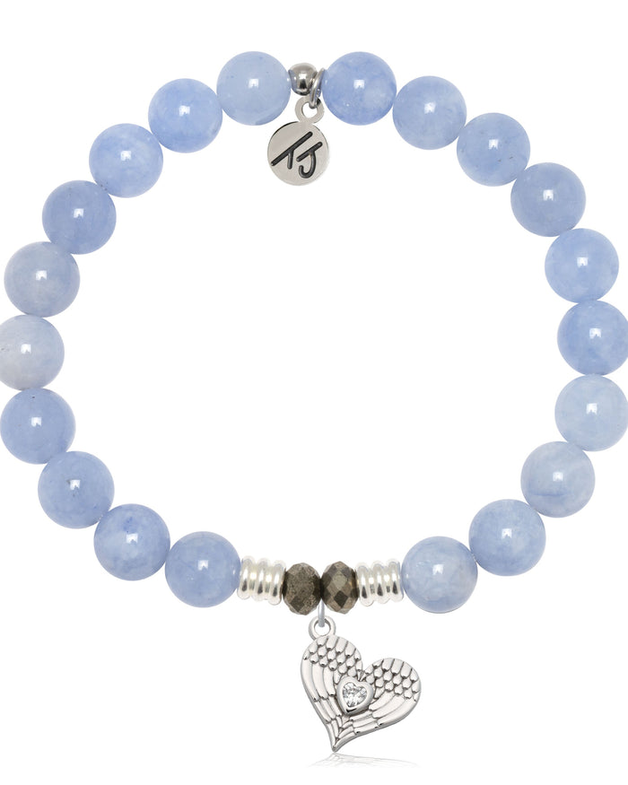Sky Blue Jade Gemstone Bracelet with Angel Love Sterling Silver Charm