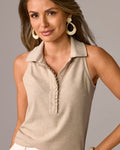 Sleeveless Pique Polo Shirt Heathered Oatmeal