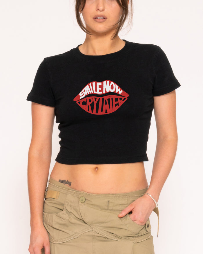 Smile More, Cry Later Black Baby Tee