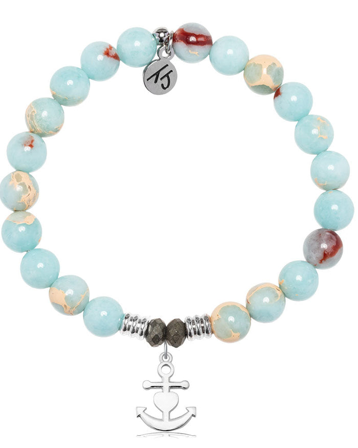 Snakeskin Jasper Gemstone Bracelet with Faith. Hope. Love Sterling Silver Charm