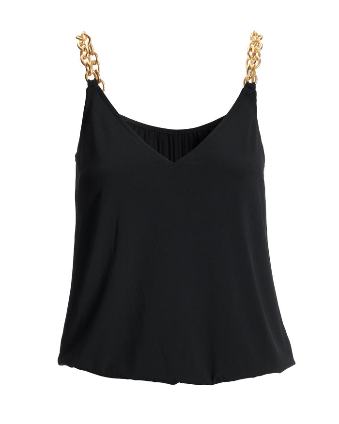 So Chic Chain Strap Blouson Tank Black