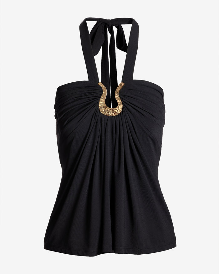 So Chic Hammered Hardware Halter Tank Proper Black