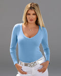 So Essential Ribbed V Neck Long Sleeve Top Clear Blue Sky