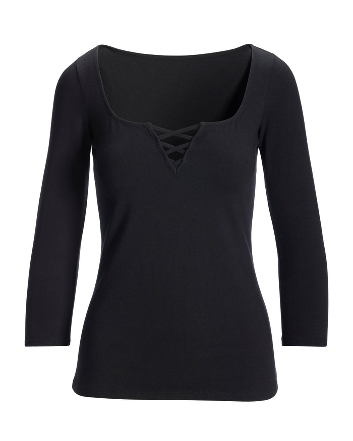 So Sexy Lace Up Knit Top Black