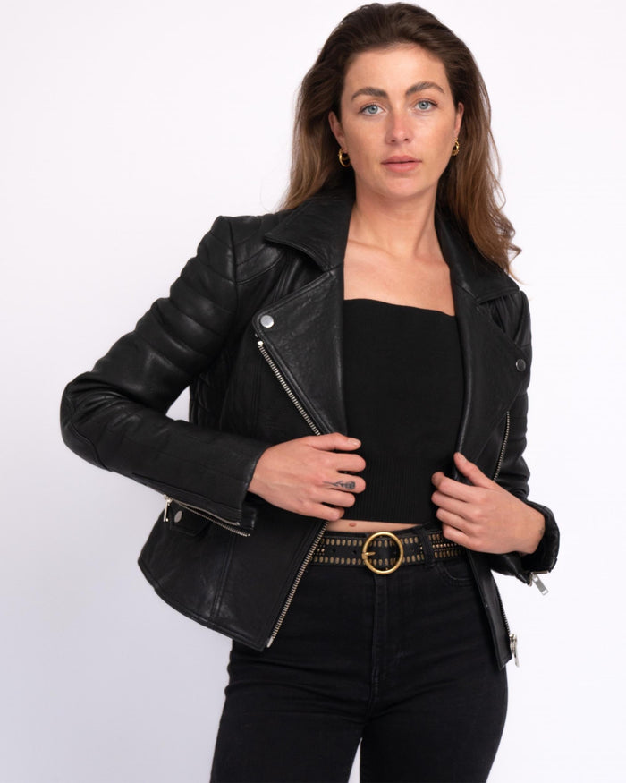 Soraya | Studded Leather Belt with Gold Round Buckle