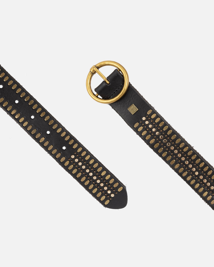 Soraya | Studded Leather Belt with Gold Round Buckle