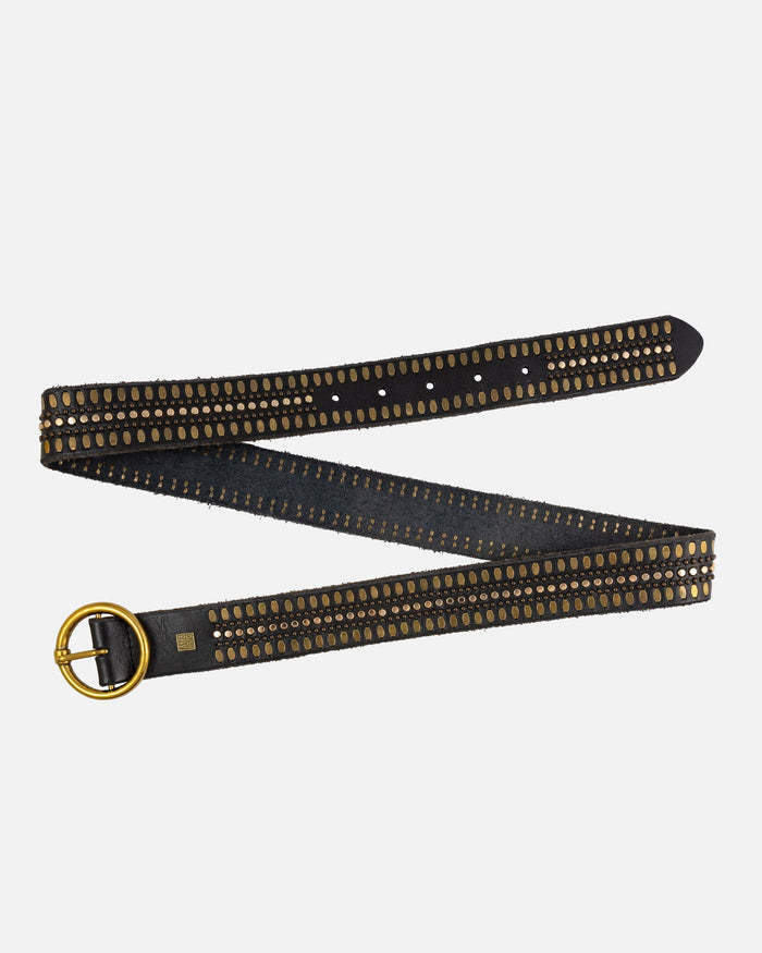 Soraya | Studded Leather Belt with Gold Round Buckle