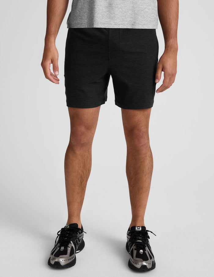 Front view of Spacedye Unlimited Men's Short in marled charcoal, featuring a relaxed fit and elasticated waistband.