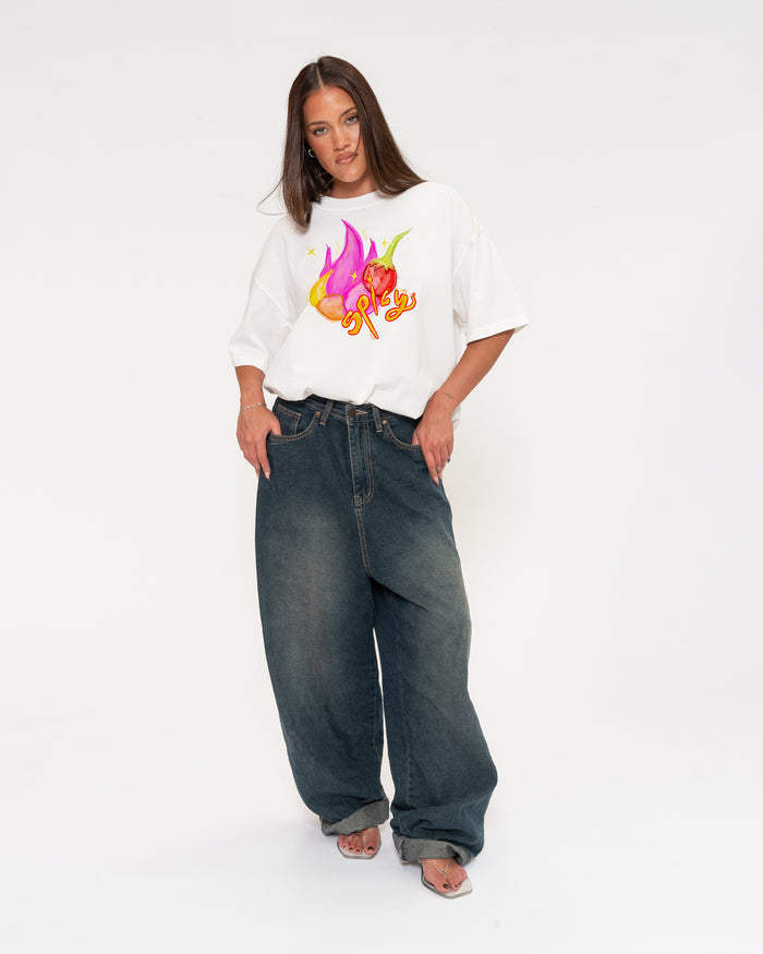 Spicy White Boxy Crop Tee
