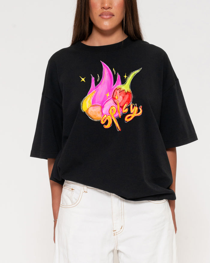 Spicy Black Boxy Crop Tee
