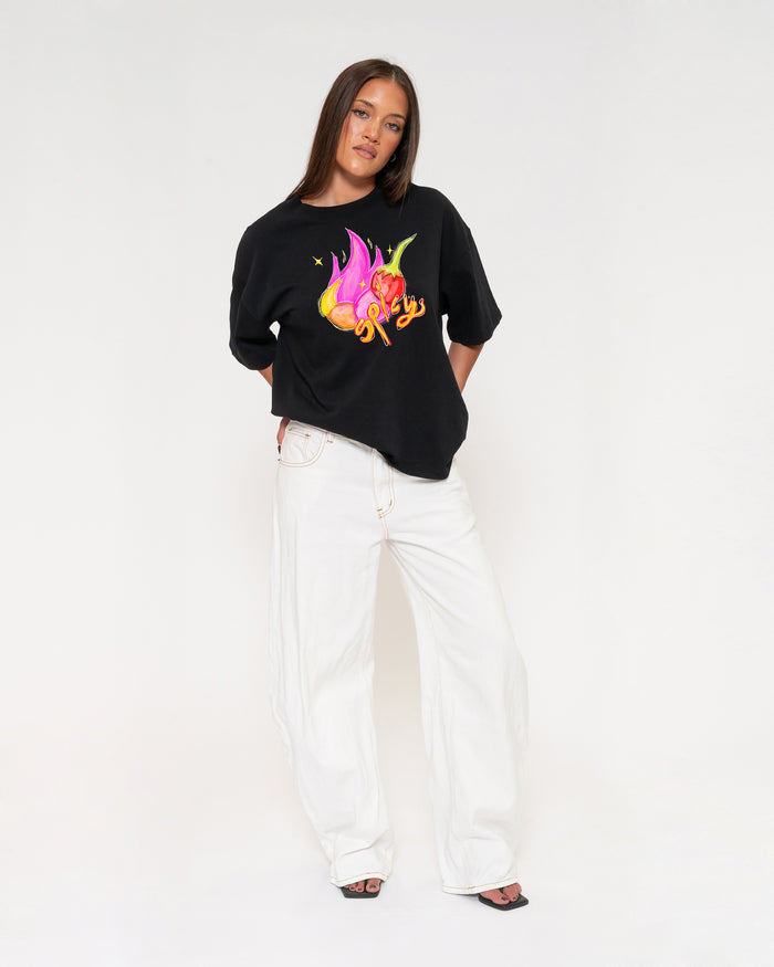 Spicy Black Boxy Crop Tee