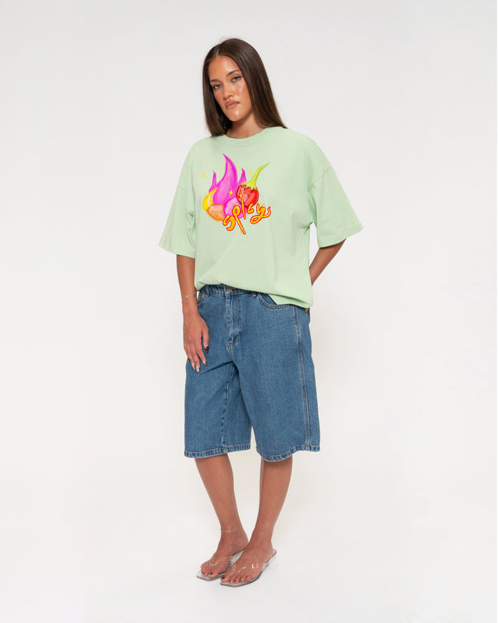 Spicy Green Boxy Crop Tee