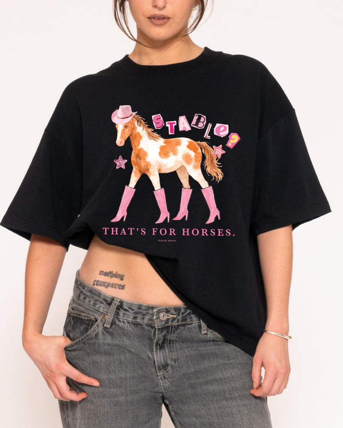 Stable? That's For Horses Black Boxy Crop Tee