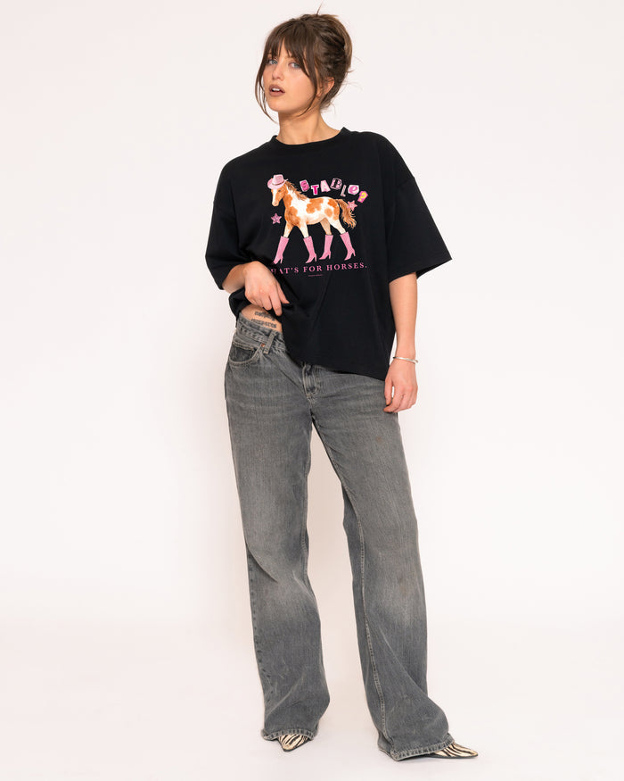 Stable? That's For Horses Black Boxy Crop Tee